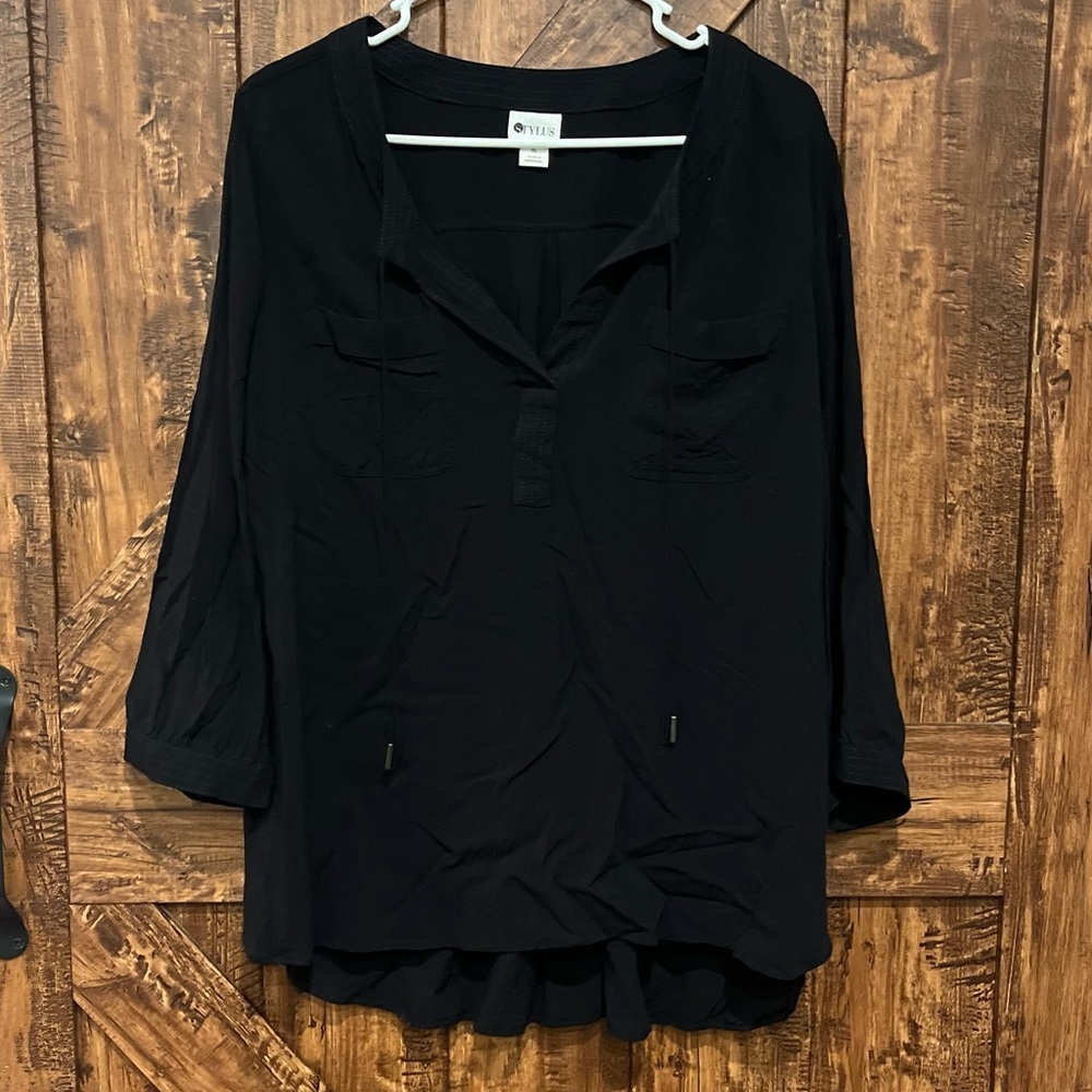Stylus women’s black vneck‎ blouse top size XL